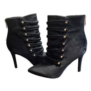 GUESS Black Velvet Gold Accent Stiletto Boots Woman’s Size 10 M.